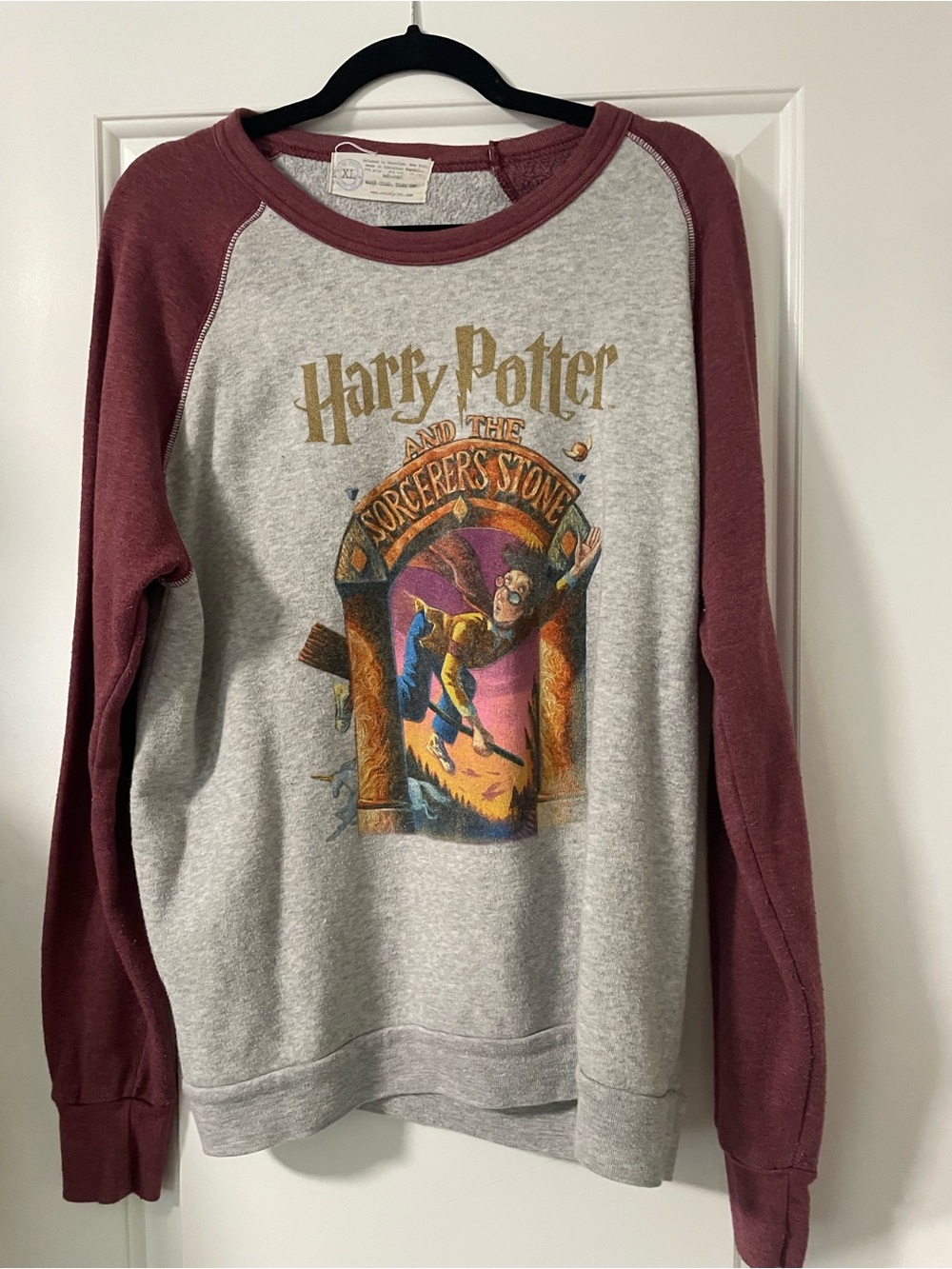 Harry Potter The Sorcerer's Stone Raglan Sweatshirt - Maroon & Heather Gray